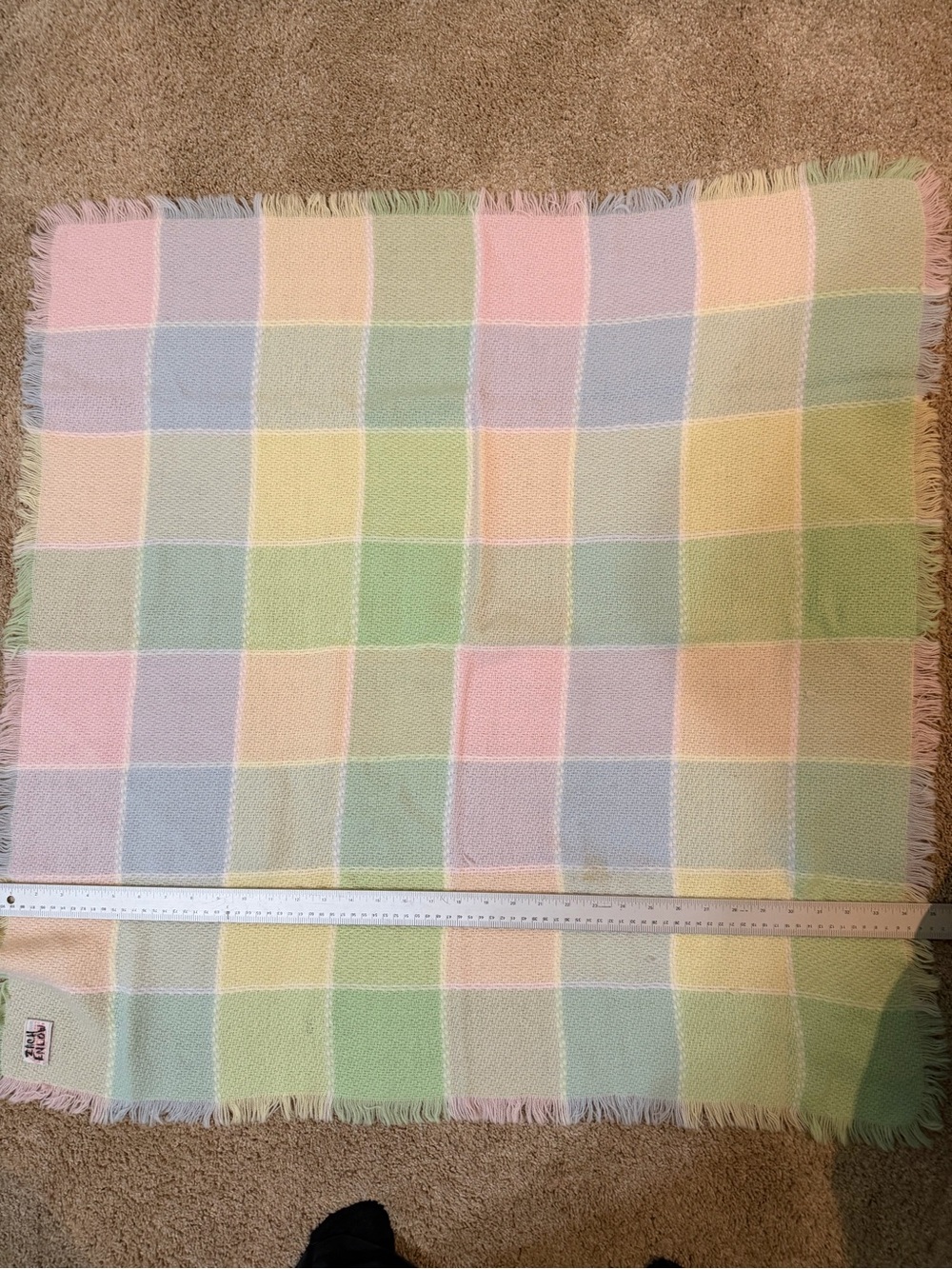 The Three Weavers vintage Pastel Checkered baby Blanket 35x35 euc